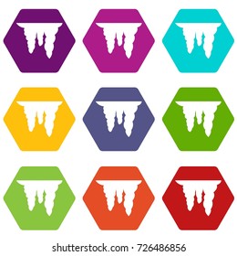 Icicles icon set many color hexahedron isolated on white vector illustration