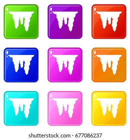 Icicles icons of 9 color set isolated vector illustration