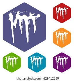 Icicles icons set hexagon isolated vector illustration