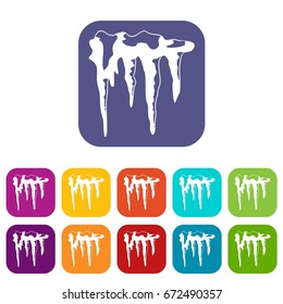 Icicles icons set vector illustration in flat style In colors red, blue, green and other