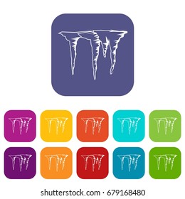 Icicles icons set vector illustration in flat style In colors red, blue, green and other