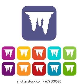 Icicles icons set vector illustration in flat style In colors red, blue, green and other