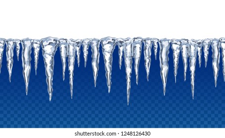 Icicles. Icy Snow Line. Icicle Seamless Border. Winter Frame. Realistic Flowing Ice. Vector Design Element.