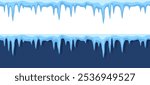 Icicles seamless pattern or border. Winter background or banner design element in vector.