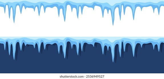 Icicles seamless pattern or border. Winter background or banner design element in vector.