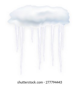 Icicles and snow - isolated on white background. Vector illustration.