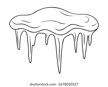 Esquema delgado del casquete de nieve de los carámbanos. Elemento de invierno de línea fina. Vector aislado ilustración sobre fondo blanco.
