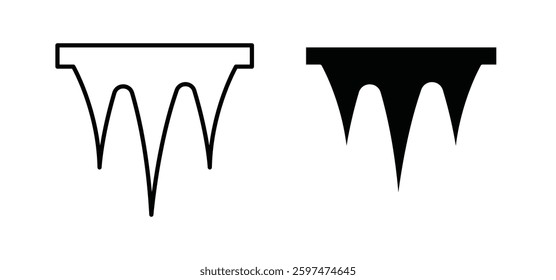 Icicles vector icon set black filled and outlined style.