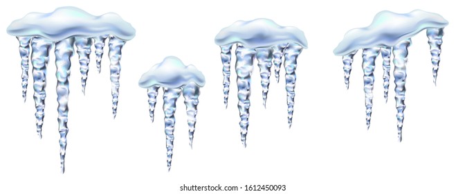 Icicles in vector shiny and glass hanging in winter and spring, snowdrift, clipart for your design.