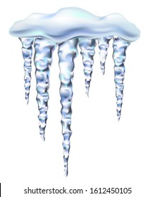 Icicles in vector shiny and glass hanging in winter and spring, snowdrift, clipart for your design.