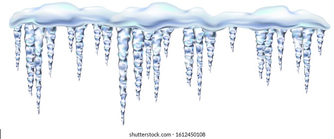 Icicles in vector shiny and glass hanging in winter and spring, snowdrift, clipart for your design.