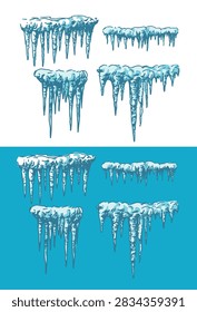Icicles, winter elements, vector illustration set