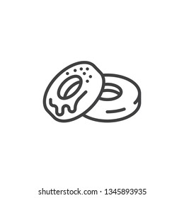 Icing donuts line icon. linear style sign for mobile concept and web design. Two Doughnut frosting outline vector icon. Junk food symbol, logo illustration. Pixel perfect vector graphics