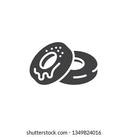 Icing donuts vector icon. filled flat sign for mobile concept and web design. Two Doughnut frosting glyph icon. Junk food symbol, logo illustration. Pixel perfect vector graphics