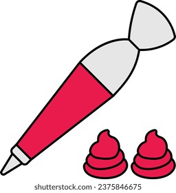 Concepto de juego de armas de picado, bolsa de acopio con puntas de boquilla diseño de iconos vectores, símbolo de panadería y productos horneados, signo de educación culinaria y de cocina, ilustración de material de desarrollo de recetas