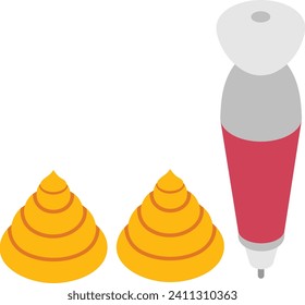 Icing Gun Set isometric concept, Pipping Bag with Nozzles Tips vector icon design, Bakery and Baker symbol food preparation and Kitchen Utensils sign, Recipe development stock illustration