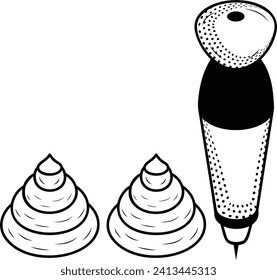 Icing Gun Set isometric concept, Pipping Bag with Nozzles Tips Hand drawn vector, Bakery and Baker drawings, food preparation and Kitchen Utensil Sketch Culinary Doodle stock illustration