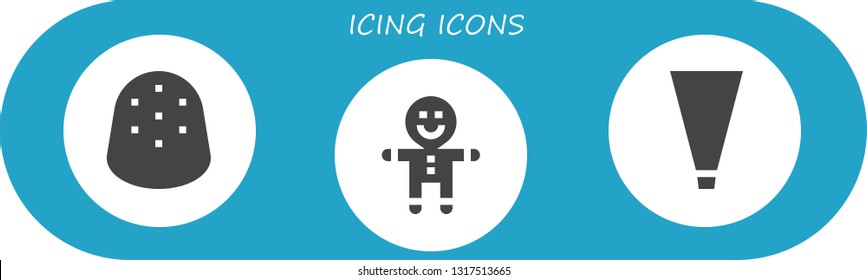 icing icon set. 3 filled icing icons.  Collection Of - Gumdrop, Gingerbread, Piping bag