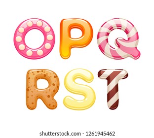 Icing letters. Decorated sweets abc set - cookies and candies alphabet design.