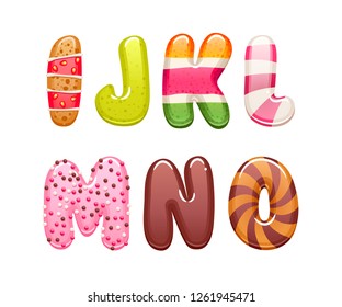 Icing letters. Decorated sweets abc set - cookies and candies alphabet design.