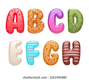 Icing letters. Decorated sweets abc set - cookies and candies alphabet design.