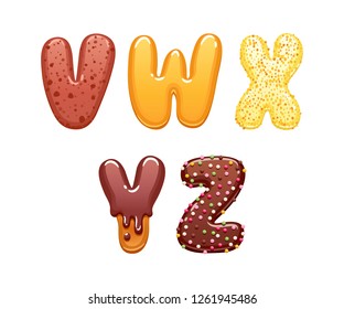 Icing letters. Decorated sweets abc set - cookies and candies alphabet design.