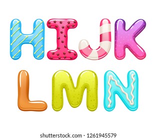 Icing letters. Decorated sweets abc set - cookies and candies alphabet design.