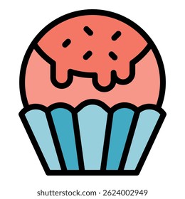 Icing muffin icon. Outline Icing muffin vector icon for web design isolated on white background color flat