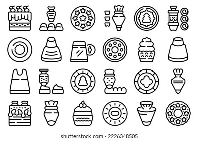 Icing nozzles icons set outline vector. Cake decoration. Icing bakery