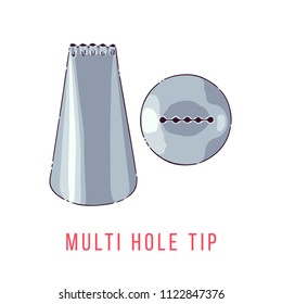 Icing tip illustration. Front view and top view. Five hole tip for creating multi line strings, garlands and zigzags. Vector. 