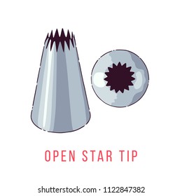 Icing tip illustration. Front view and top view. Open star tip for creating stars, zigzags, or shells. Vector. 