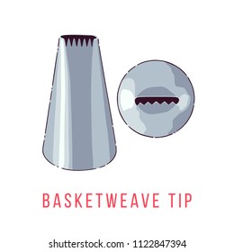 Icing tip illustration. Front view and top view. Basketweave tip for creating stripes and woven effects. Vector. 