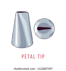 Icing tip illustration. Front view and top view. Petal tip for creating flower petals. Vector. 