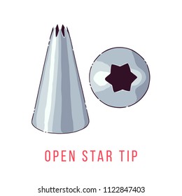 Icing tip illustration. Front view and top view. Open star tip for creating stars, zigzags, or shells. Vector. 