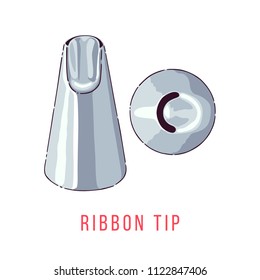 Icing tip illustration. Front view and top view. Ribbon tip for creating lily of the valley blossoms, zigzags, ribbons and borders. Vector. 