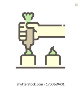 Icing tips with cream in food processing industry vector icon design on white background, 64x64 pixel perfect and editable stroke.