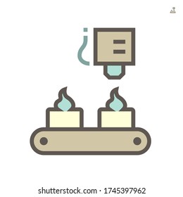 Icing tips with cream on production line in food processing industry vector icon design on white background, 64x64 pixel perfect and editable stroke.