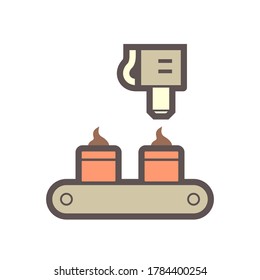 Icing tips with cream on production line in food processing industry vector icon design on white background. 