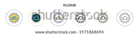 Icloud icon in filled, thin line, outline and stroke style. Vector illustration of two colored and black icloud vector icons designs can be used for mobile, ui, web