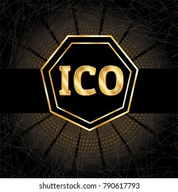 ICO and Bitcoin conceptual design and template. Initial coin offering concept vector illustration of golden letters ICO as a financial a scam