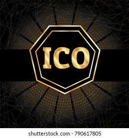 ICO and Bitcoin conceptual design and template. Initial coin offering concept vector illustration of golden letters ICO as a financial a scam