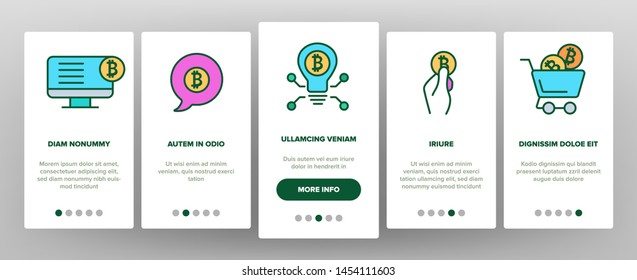 ICO, Bitcoin Vector Onboarding Mobile App Page Screen. ICO, Initial Coin Offering, Bitcoin Transactions Linear. Cryptocurrency, Blockchain Digital Money Operations, Income Growth Contour Illustrations