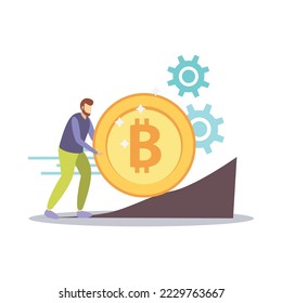 ICO blockchain cryptocurrency composition of flat business icons with small human characters vector illustration