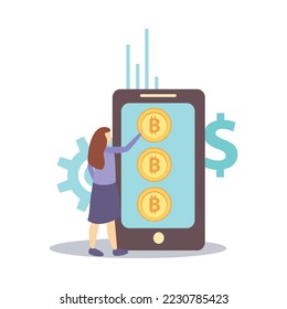ICO blockchain cryptocurrency composition of flat business icons with small human characters vector illustration
