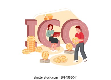 Concepto de Ilustración ICO Blockchain. Ilustración plana aislada en fondo blanco.