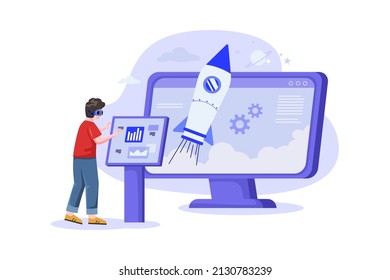 ICO Blockchain Illustration concept. Flat illustration isolated on white background