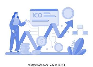 Concepto de Ilustración ICO Blockchain sobre fondo blanco
