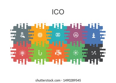ICO cartoon template with flat elements. Contains such icons as cryptocurrency, startup, digital economy, technology