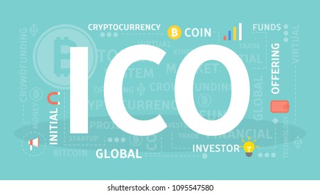 ICO concept illustration. Idea of mining and cryptocurrency.