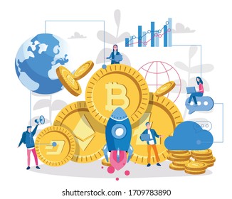 COI crowdfunding en la criptodivisa , Ilustración vectorial para banner web, infografías, móviles. Dinero para invertir en el proyecto